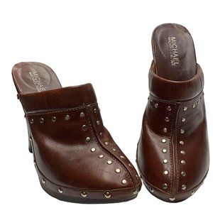 MICHAEL Michael Kors Brown Leather Studded Clog Mule Heels‎